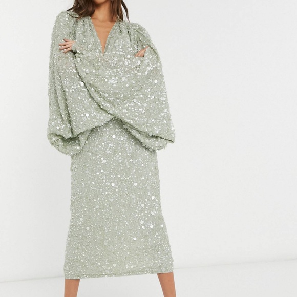 ASOS EDITION Kimono sleeve drape back sequin midi dress - Picture 3 of 5